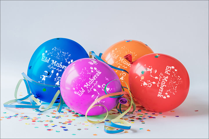 Eid Mubarak Latex Balloon (Assorted Metallic Colors, Pack of 100)