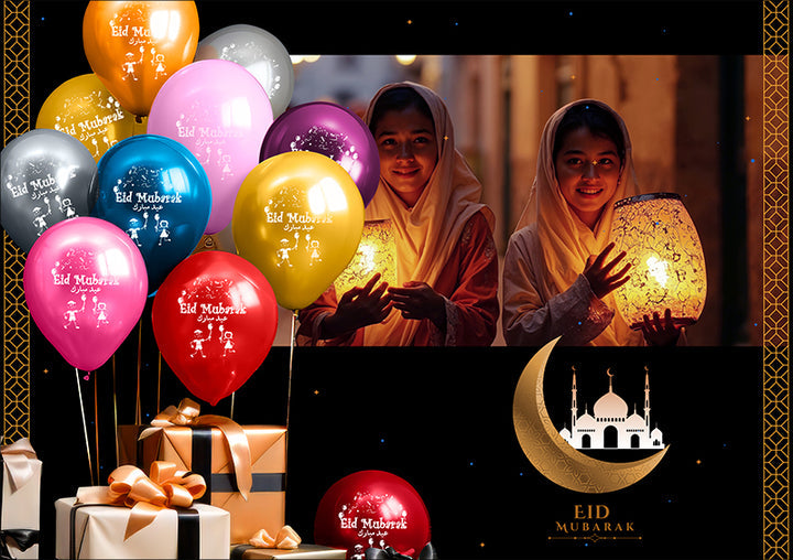 Eid Mubarak Latex Balloon (Assorted Metallic Colors, Pack of 100)