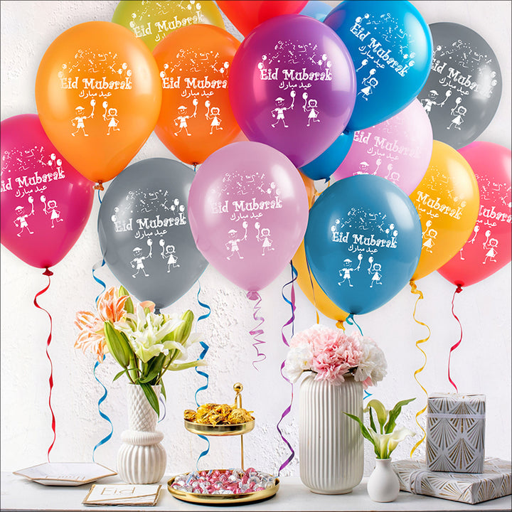 Eid Mubarak Latex Balloon (Assorted Metallic Colors, Pack of 100)