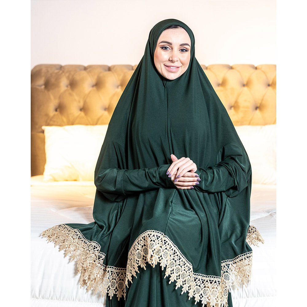 Women's Prayer Dress 2 Pieces Lycra Solid Color Plus Long Sleeve | One-Size | Hijab Abaya Suit