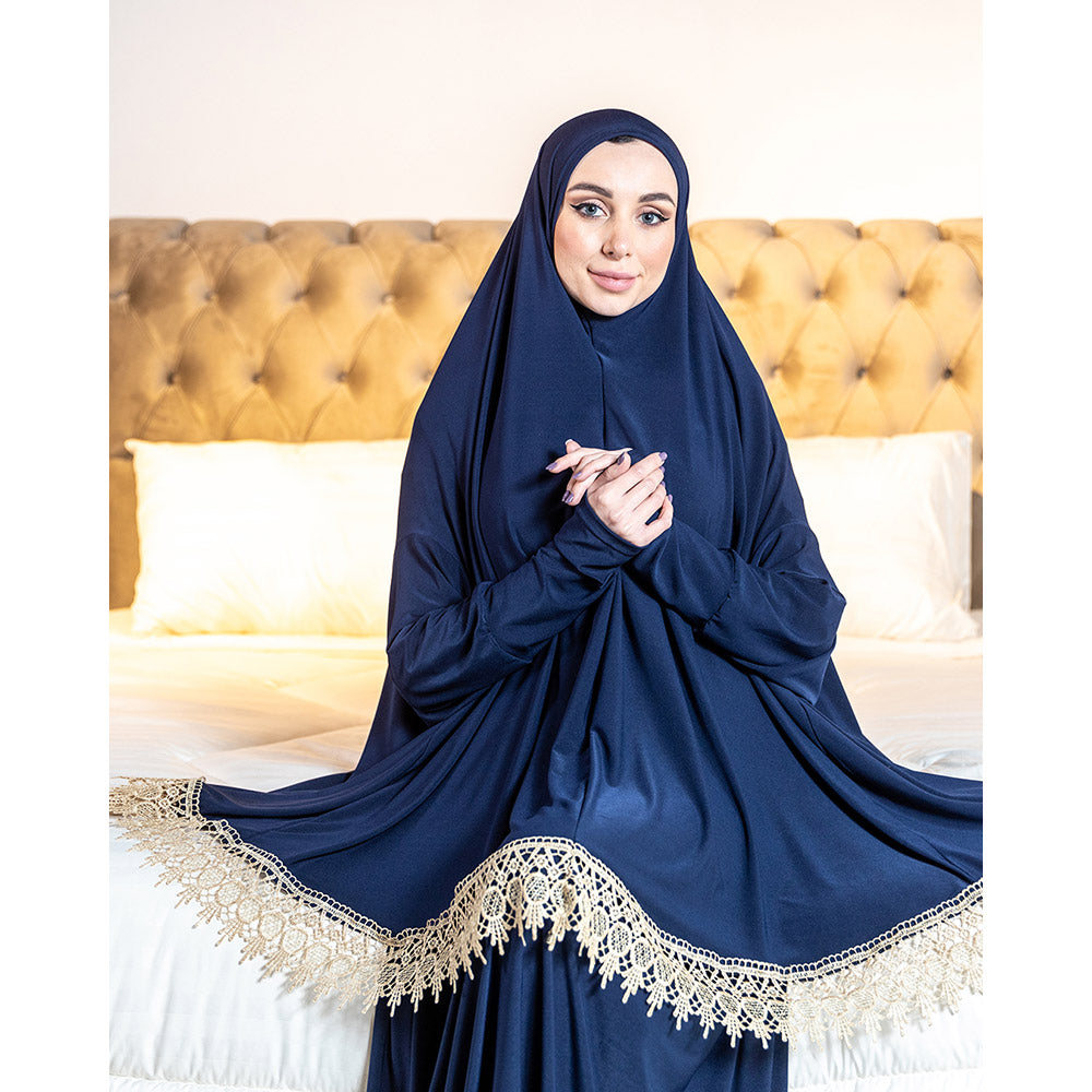 Women's Prayer Dress 2 Pieces Lycra Solid Color Plus Long Sleeve | One-Size | Hijab Abaya Suit