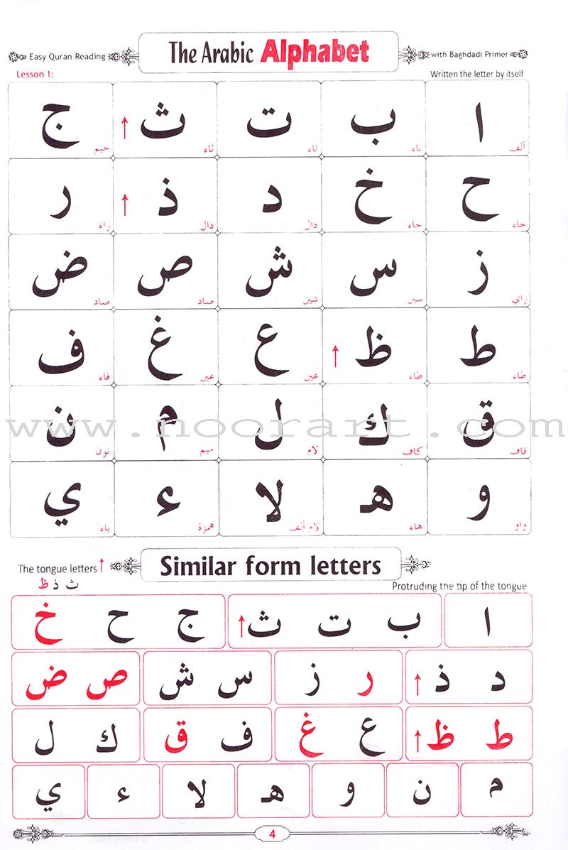 Easy Quran Reading with Baghdadi Primer for teaching the Arabic Alphabet , Diacritics and Reading to beginners :with English guidelines