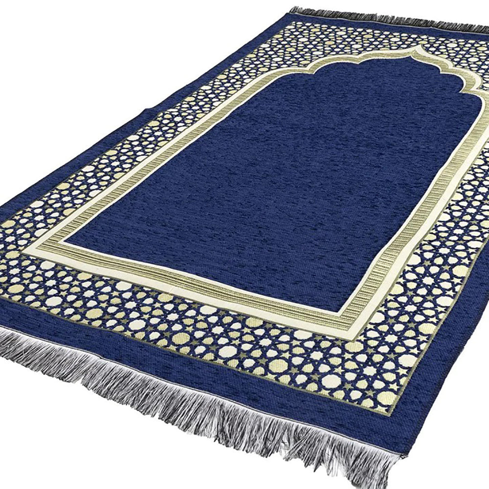 Chenille Embroidered Selcuk Star Islamic Prayer Mat - 4 Different Colors
