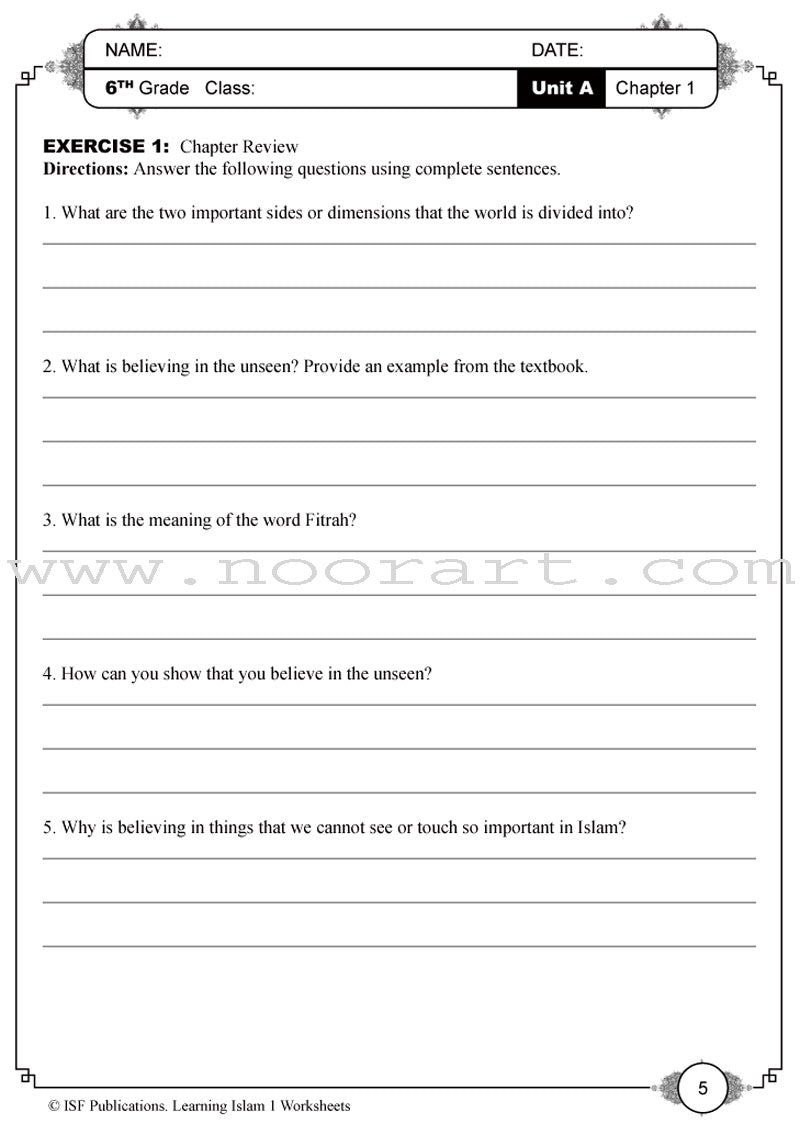 Learning Islam Worksheets: Level 1 (6th Grade)