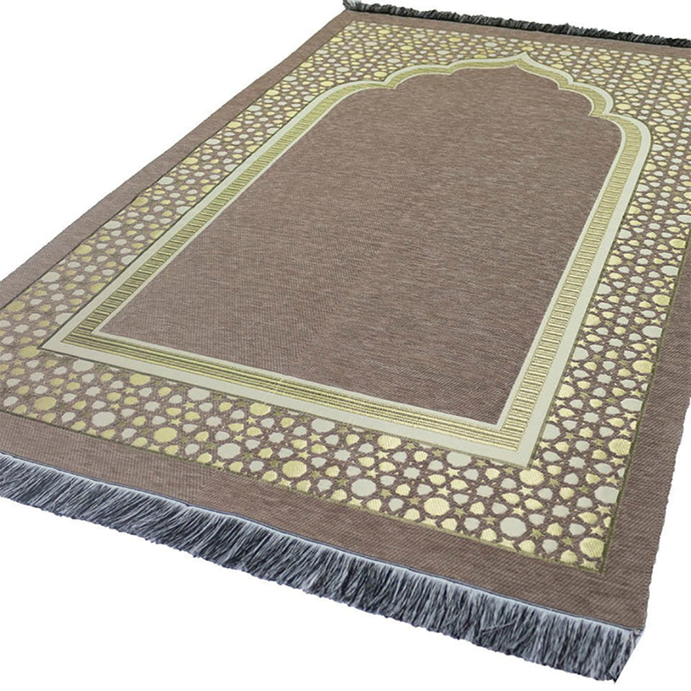 Chenille Embroidered Selcuk Star Islamic Prayer Mat - 4 Different Colors