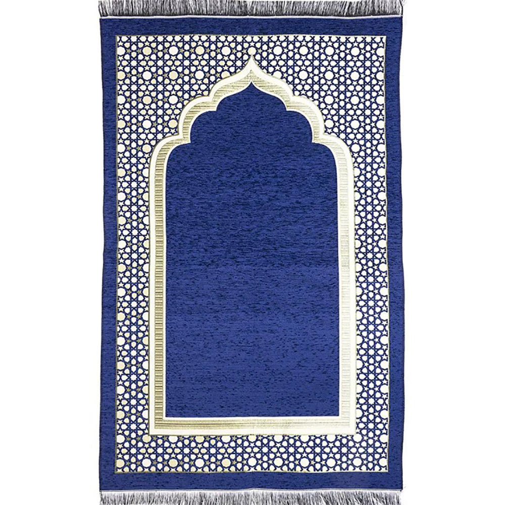 Chenille Embroidered Selcuk Star Islamic Prayer Mat - 4 Different Colors