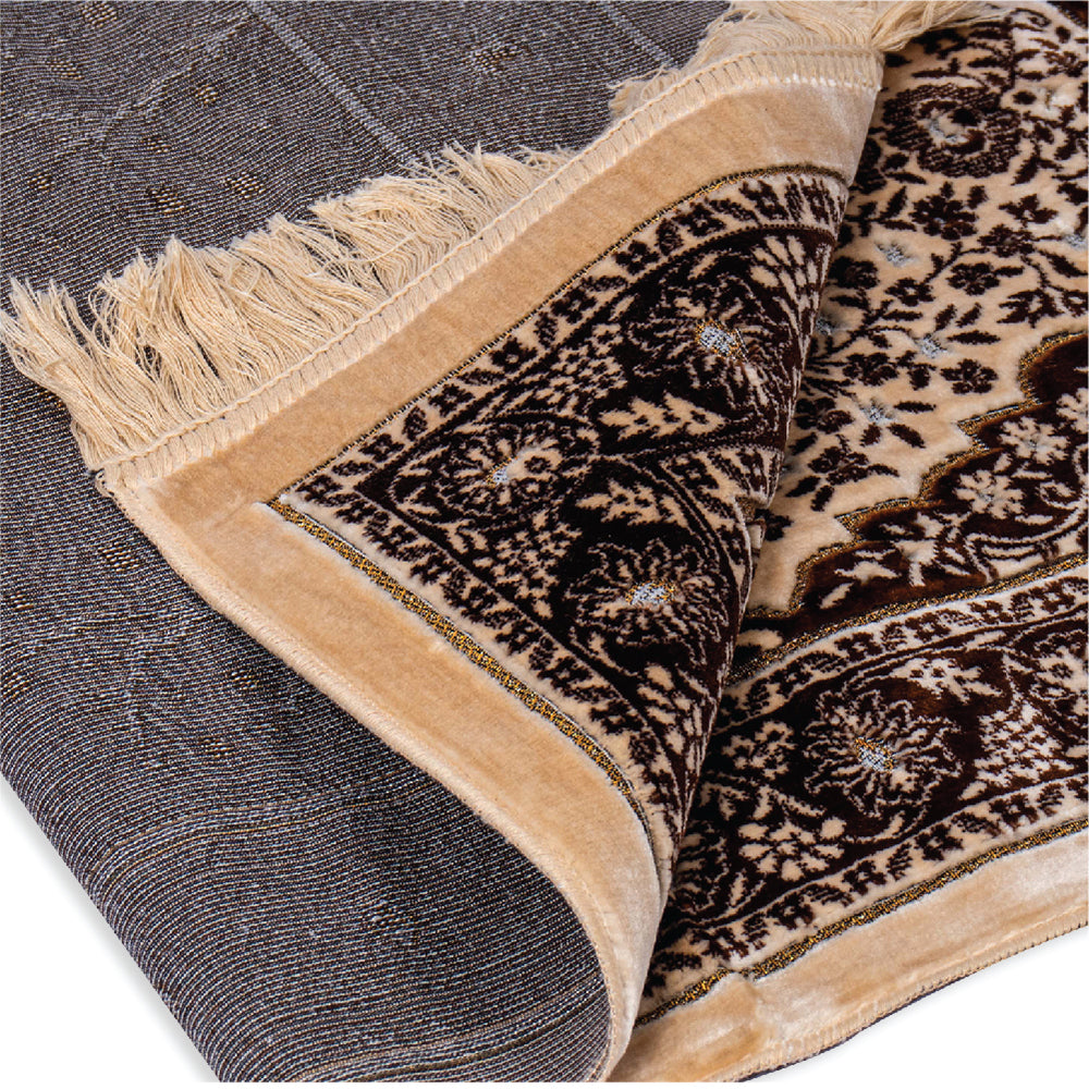 Islamic Prayer Rug Velvet - Muslim Janamaz Sajada - Thick Turkish Prayer Mat Carpet for Men Women - Great Ramadan Gift - Floral Rose