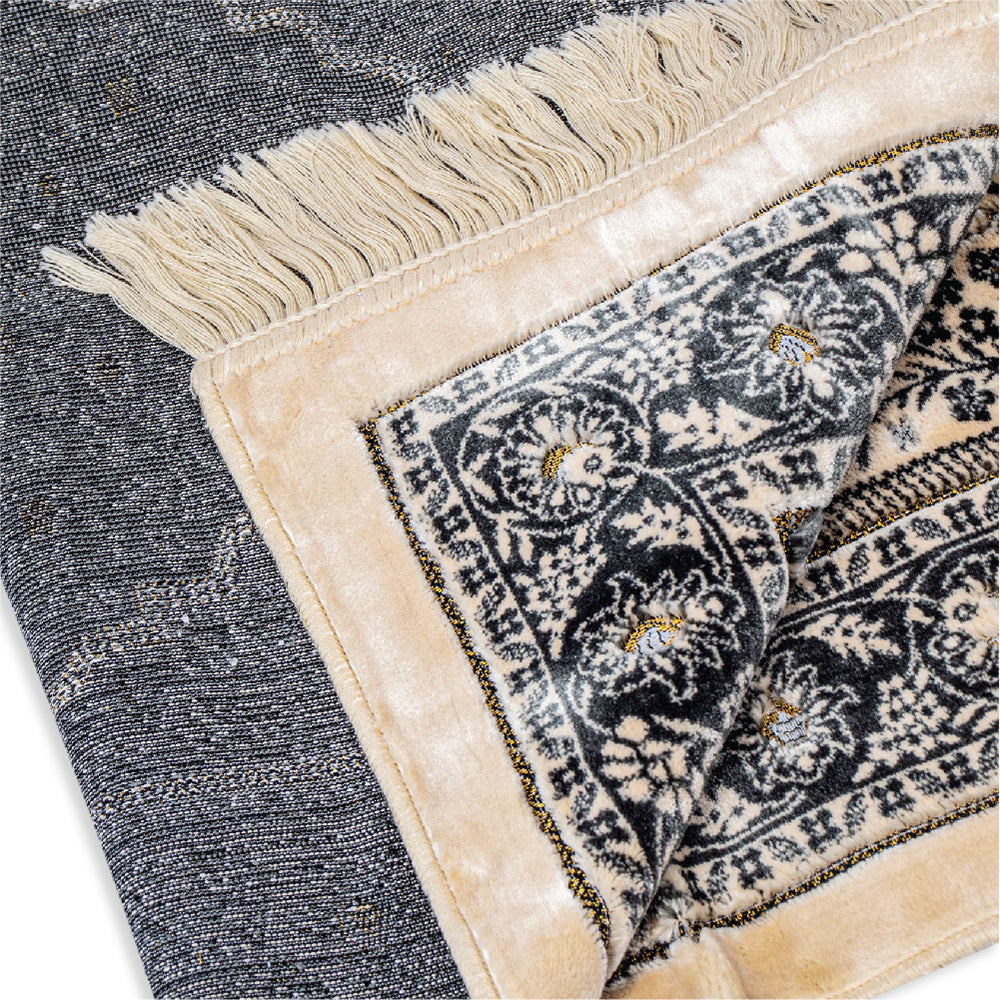 Islamic Prayer Rug Velvet - Muslim Janamaz Sajada - Thick Turkish Prayer Mat Carpet for Men Women - Great Ramadan Gift - Floral Rose