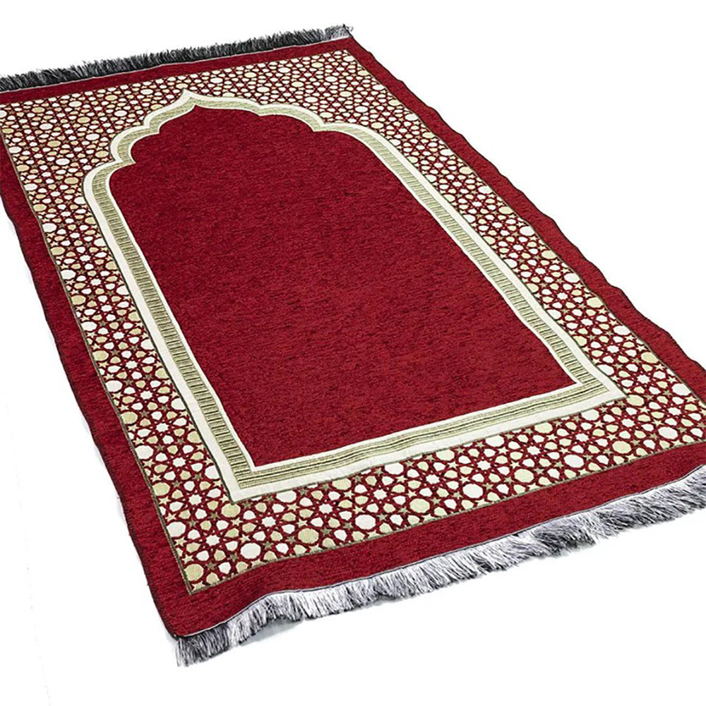 Chenille Embroidered Selcuk Star Islamic Prayer Mat - 4 Different Colors