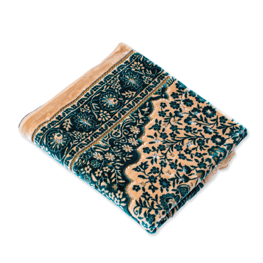 Islamic Prayer Rug Velvet - Muslim Janamaz Sajada - Thick Turkish Prayer Mat Carpet for Men Women - Great Ramadan Gift - Floral Rose