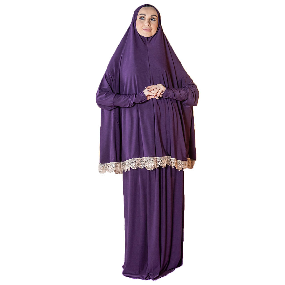 Women's Prayer Dress 2 Pieces Lycra Solid Color Plus Long Sleeve | One-Size | Hijab Abaya Suit