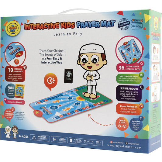 My Salah Mat for Kids - Smart interactive Prayer Mat for learning Salah, Surah, Wudu and Duas - Islamic prayer mat with 10 languages, Salah Translation, 25 Touch Keys and padded mat for Kids 3+ (Blue) (Returned: Like New)