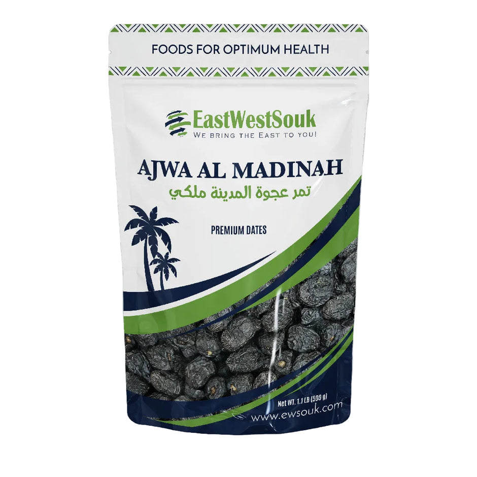 Al Madina Ajwa Dates - Premium Quality (Latest Crop!) - 1.1lb (500g) - Fiber-Rich Snack Dry Fruit