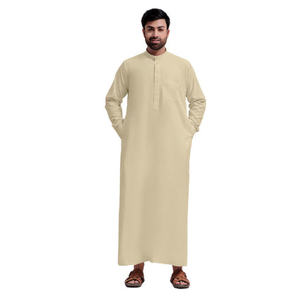 Traditional Dishdasha – Mens Saudi Style Thobe Classic - Full Length Long Sleeve Islamic Thobe - Beige