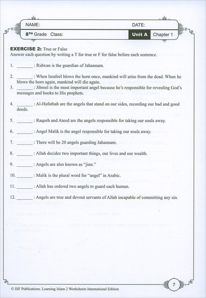 Learning Islam Workbook: Level 2 (8th Grade, Weekend/International Edition