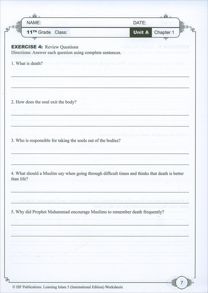 Learning Islam Workbook: Level 5 (11th Grade, Weekend/International Edition)