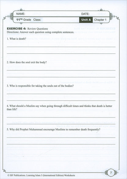 Learning Islam Workbook: Level 5 (11th Grade, Weekend/International Edition)