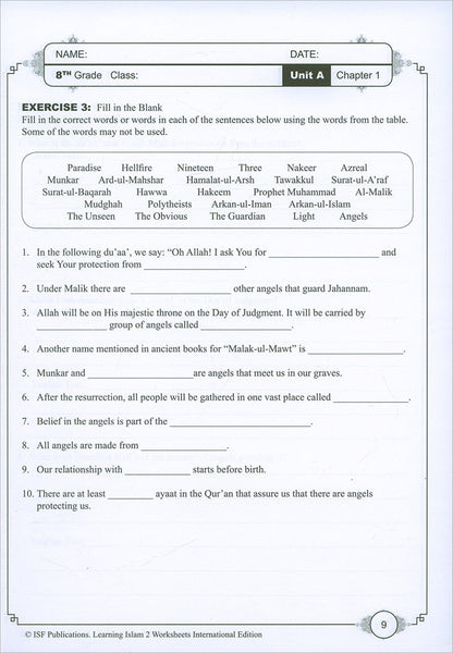 Learning Islam Workbook: Level 2 (8th Grade, Weekend/International Edition