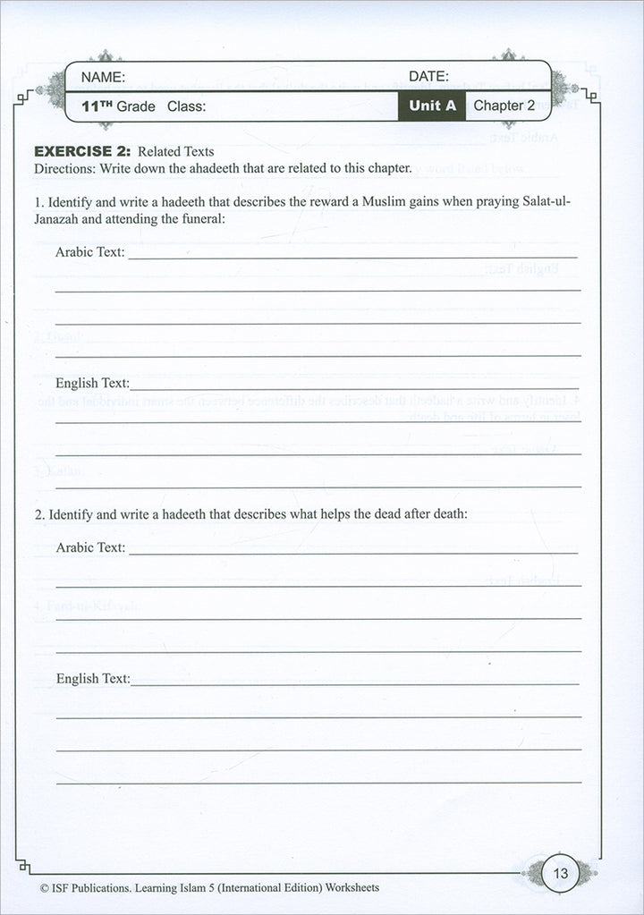 Learning Islam Workbook: Level 5 (11th Grade, Weekend/International Edition)