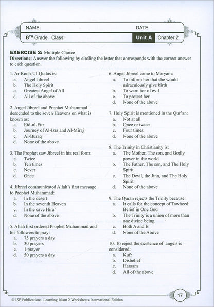 Learning Islam Workbook: Level 2 (8th Grade, Weekend/International Edition