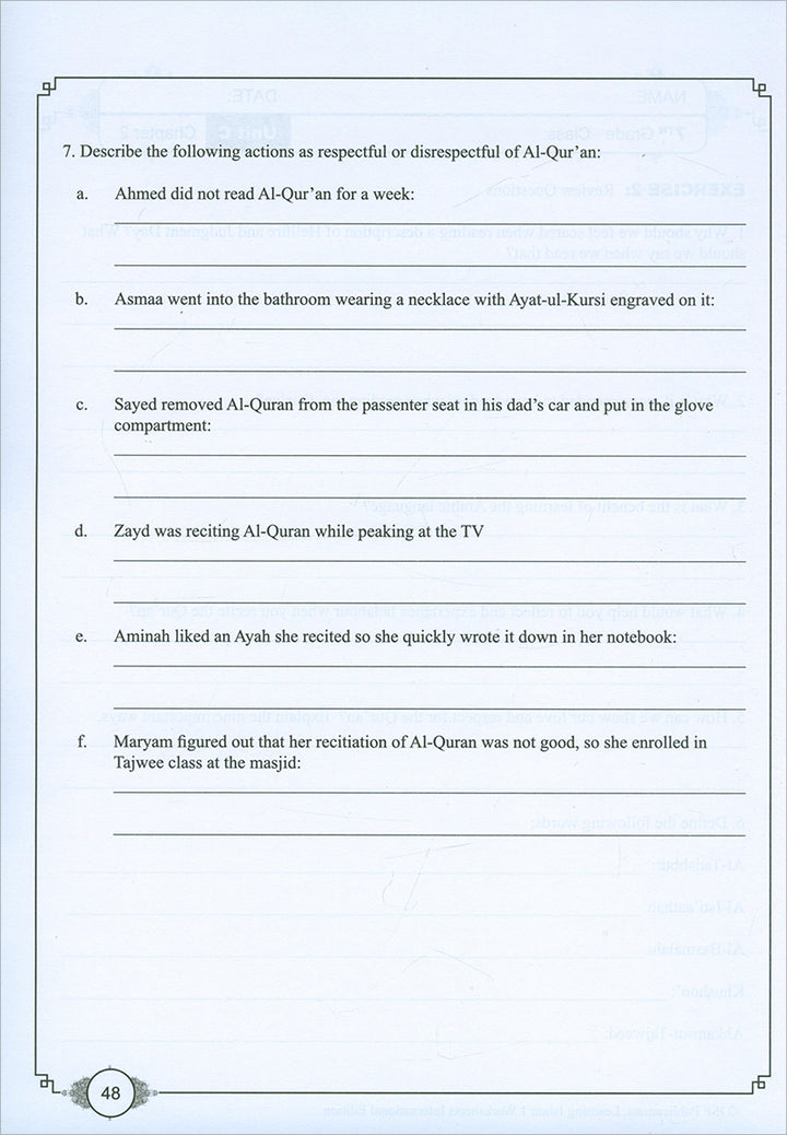 Learning Islam Workbook: Level 1 (7th Grade, Weekend/International Edition