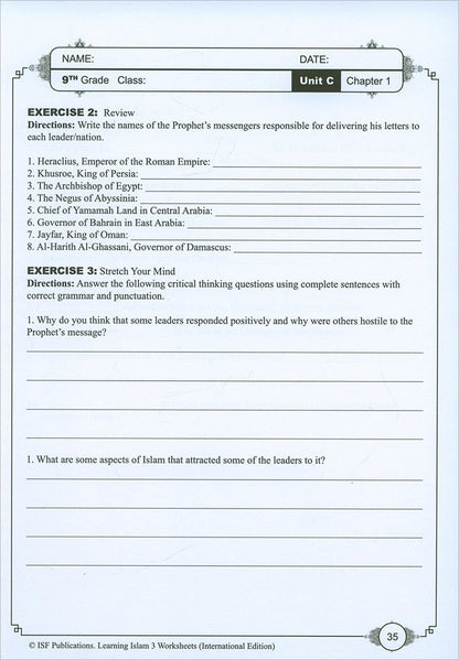 Learning Islam Workbook: Level 3 (9th Grade, Weekend/International Edition