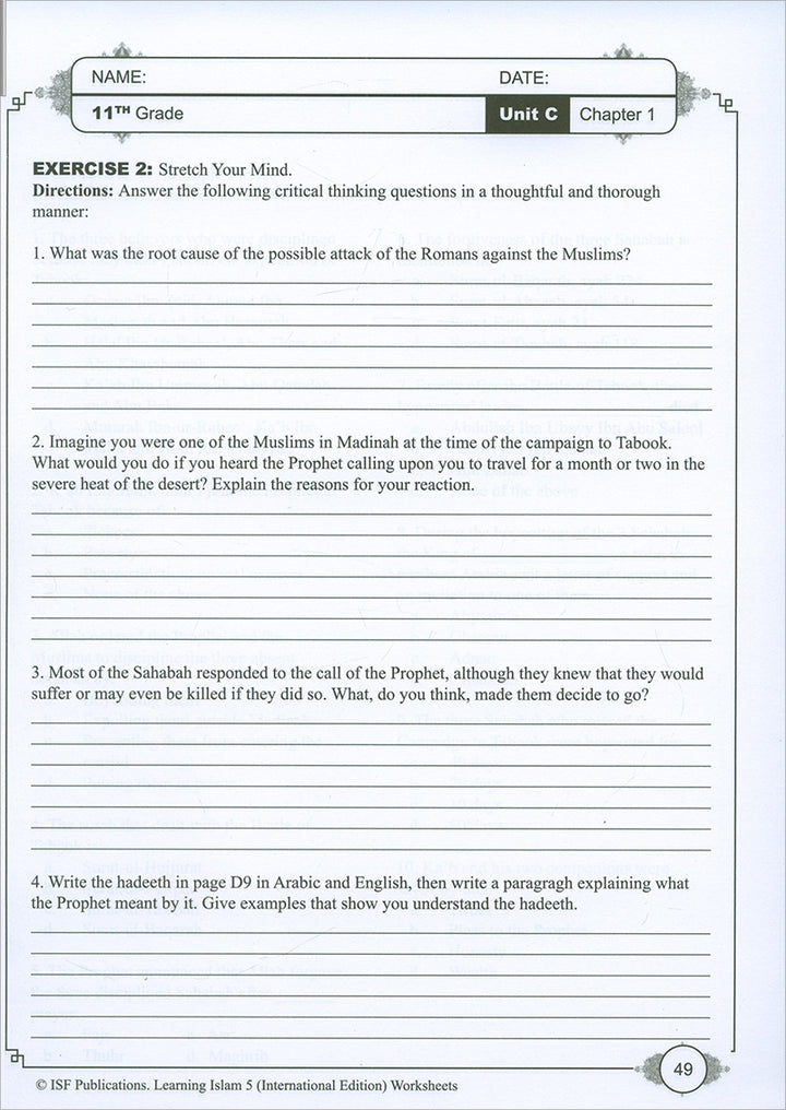 Learning Islam Workbook: Level 5 (11th Grade, Weekend/International Edition)