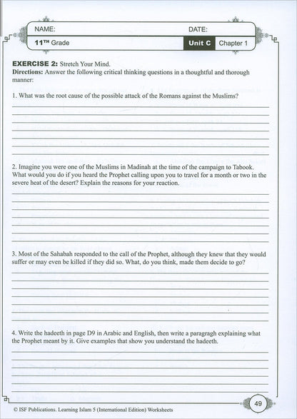 Learning Islam Workbook: Level 5 (11th Grade, Weekend/International Edition)
