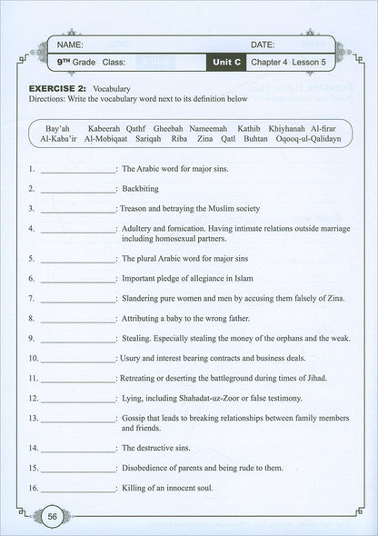 Learning Islam Workbook: Level 3 (9th Grade, Weekend/International Edition