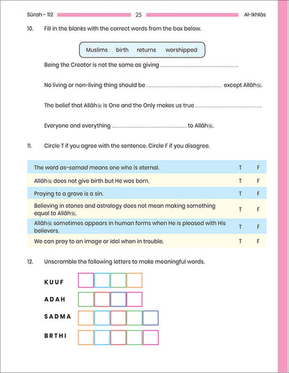 Juz 'Amma for School Students Workbook: Volume 1 (Colored Version,Surah An-Nas (114) to Surah Al-Qadr (97))