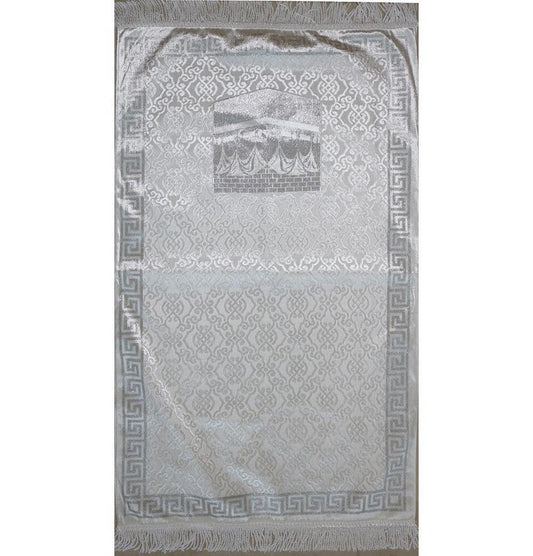 Luxury Thin Velvet Islamic Prayer Mat Gift Box Kaba - White with Silver - east-west-souk