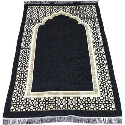 Chenille Embroidered Selcuk Star Islamic Prayer Mat - 4 Different Colors