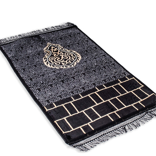 Kabbah Velvet Prayer Rug - Soft Plush Janamaz Sajada Carpet for Men and Women - Great Ramadan Gift