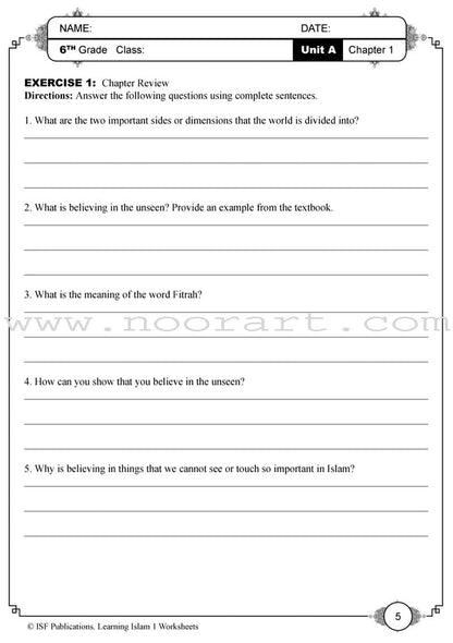 Learning Islam Worksheets: Level 1 (6th Grade)