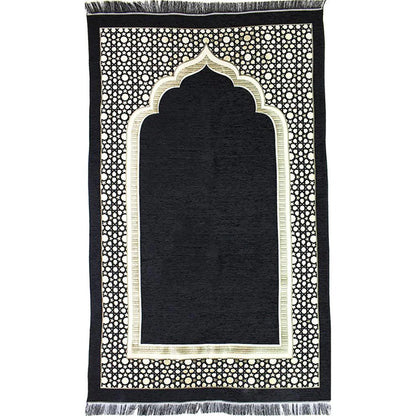 Chenille Embroidered Selcuk Star Islamic Prayer Mat - 4 Different Colors