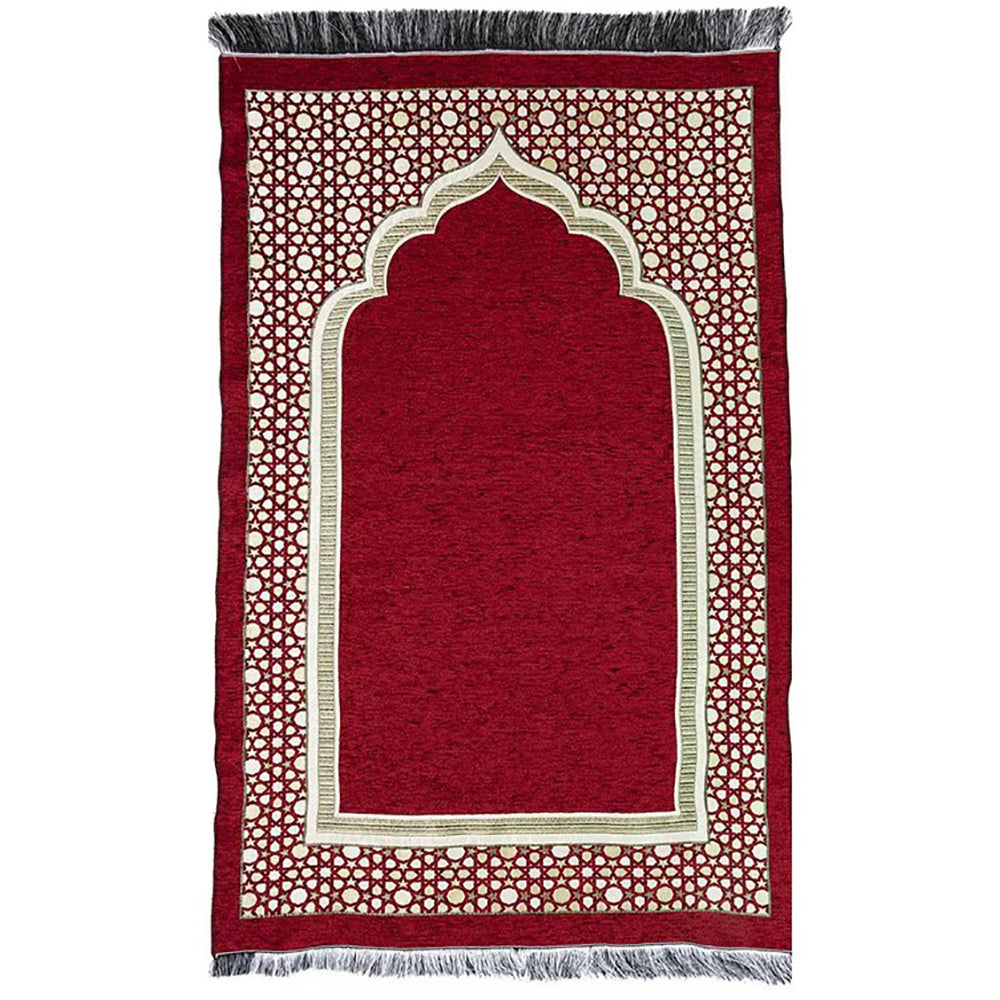 Chenille Embroidered Selcuk Star Islamic Prayer Mat - 4 Different Colors