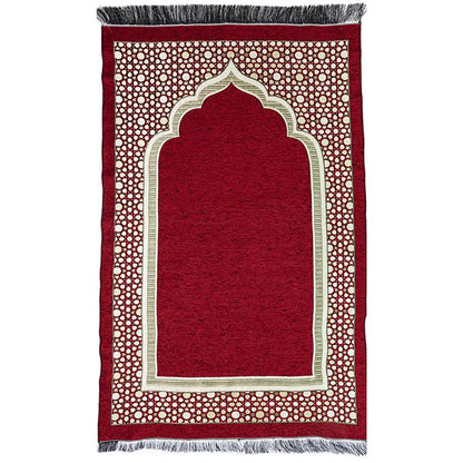 Chenille Embroidered Selcuk Star Islamic Prayer Mat - 4 Different Colors