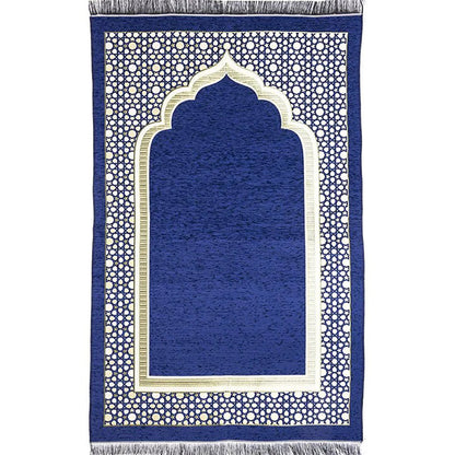 Chenille Embroidered Selcuk Star Islamic Prayer Mat - 4 Different Colors