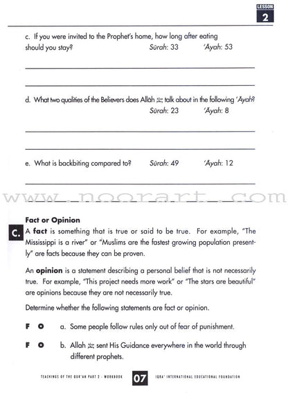 Teachings of the Qur'an Workbook: Volume 2