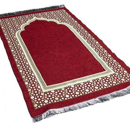 Chenille Embroidered Selcuk Star Islamic Prayer Mat - 4 Different Colors