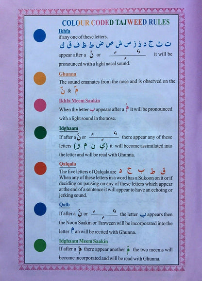 Holy Qur'an with Color Coded Tajweed Rules (Medium Size,13 Lines, without Box)