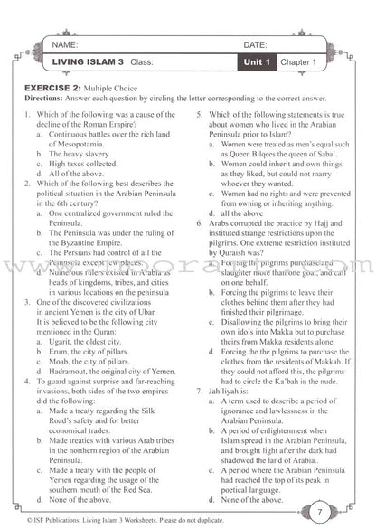 Living Islam Worksheets - Prophet of Mercy: Part 3 (10th Grade)