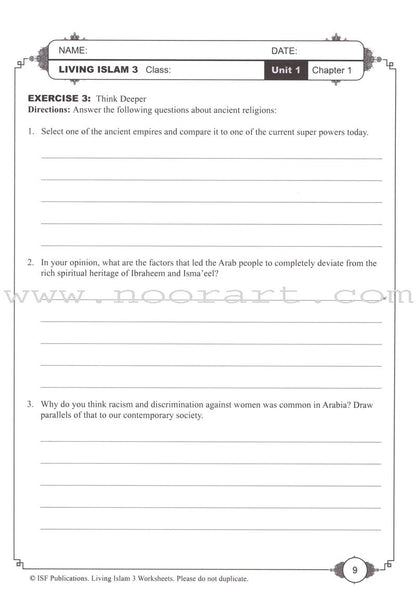 Living Islam Worksheets - Prophet of Mercy: Part 3 (10th Grade)