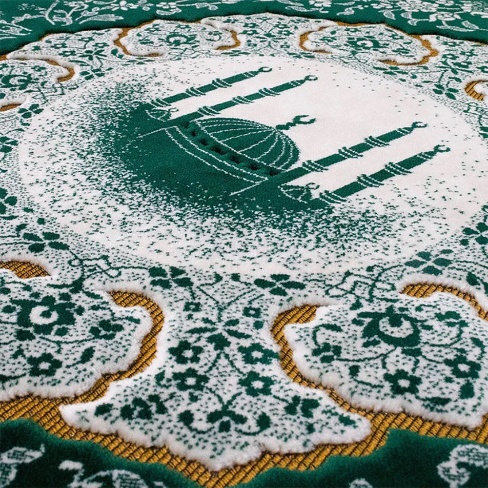 Plush Velvet Islamic Prayer Rug - Floral Mosque - 3 Different Colors