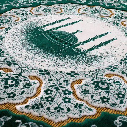 Plush Velvet Islamic Prayer Rug - Floral Mosque - 3 Different Colors