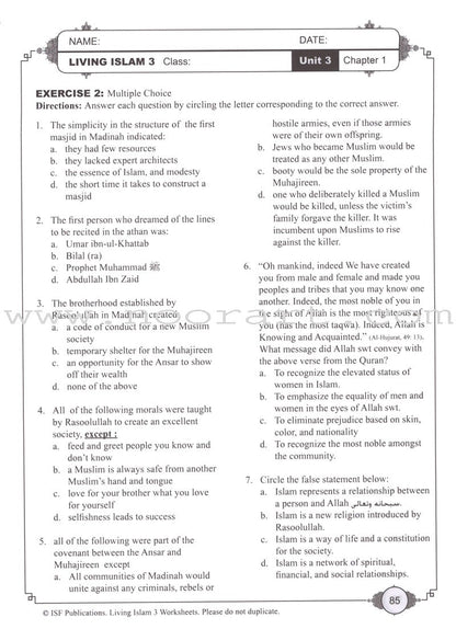 Living Islam Worksheets - Prophet of Mercy: Part 3 (10th Grade)